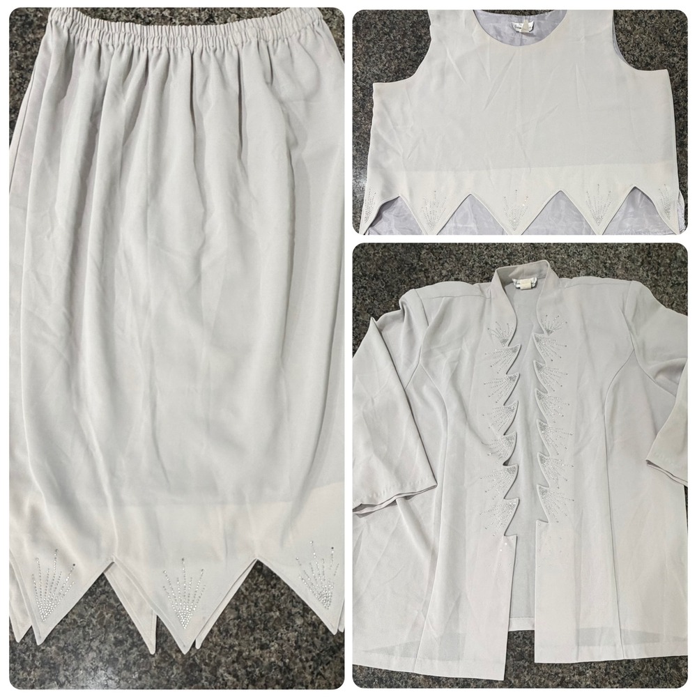 Hosanna Design 2 Piece Skirt Set 4XL Grey Rhinestone Jagged Hem Liturgical Dance